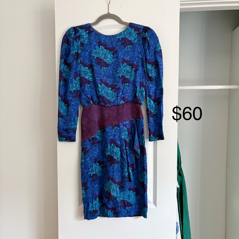 Elegant Blue and Purple Floral Dress